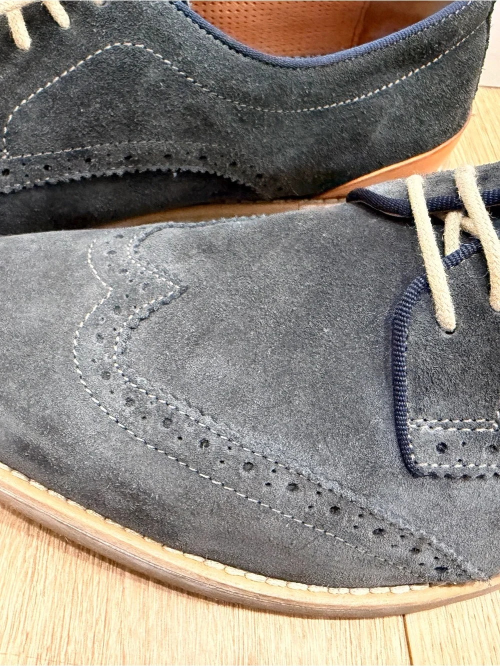 Johnston & Murphy Gray Suede Wingtip Sneakers with Tan Accents